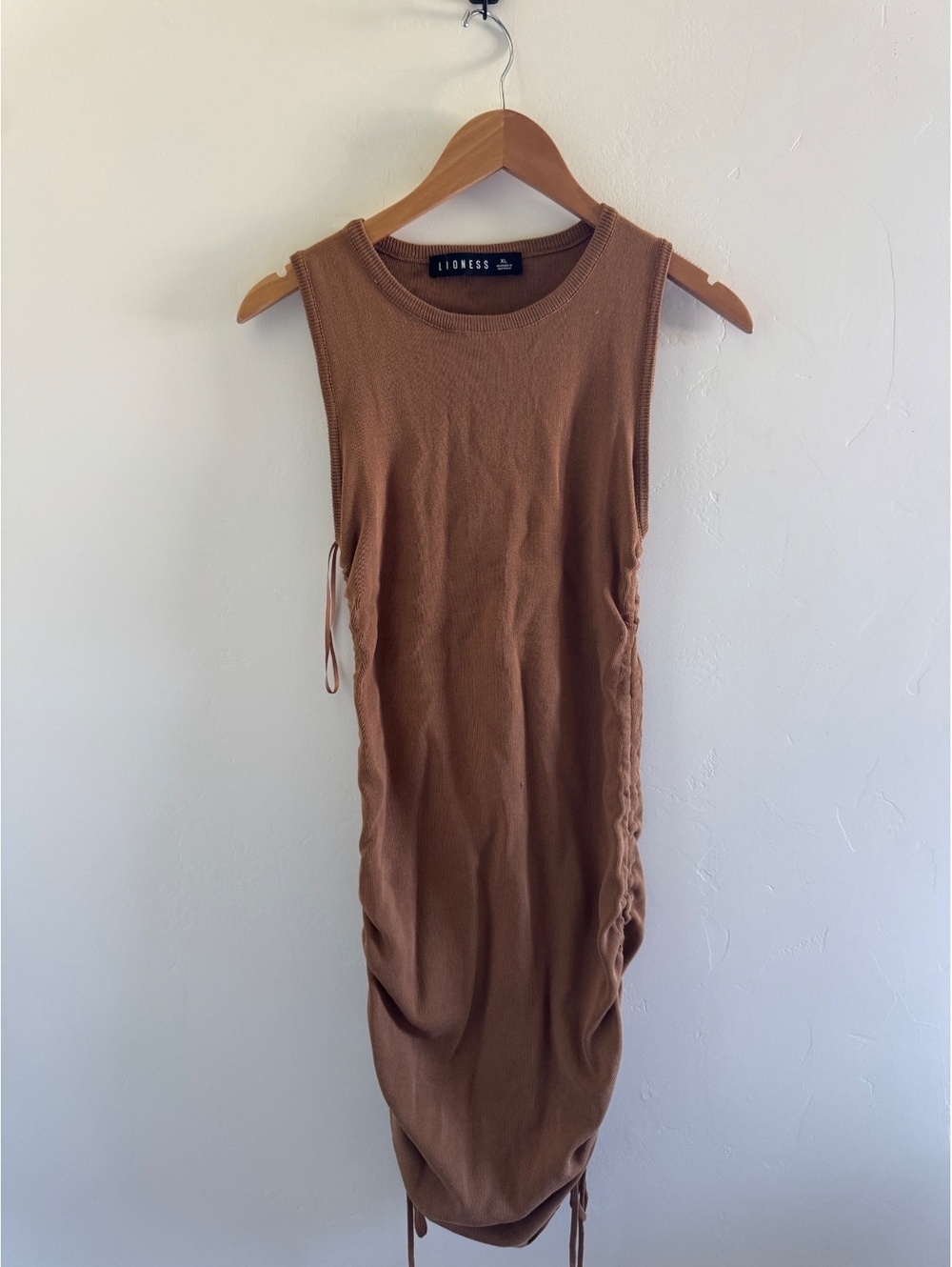 Lioness Brown Sleeveless Ruched Midi Dress Size XL